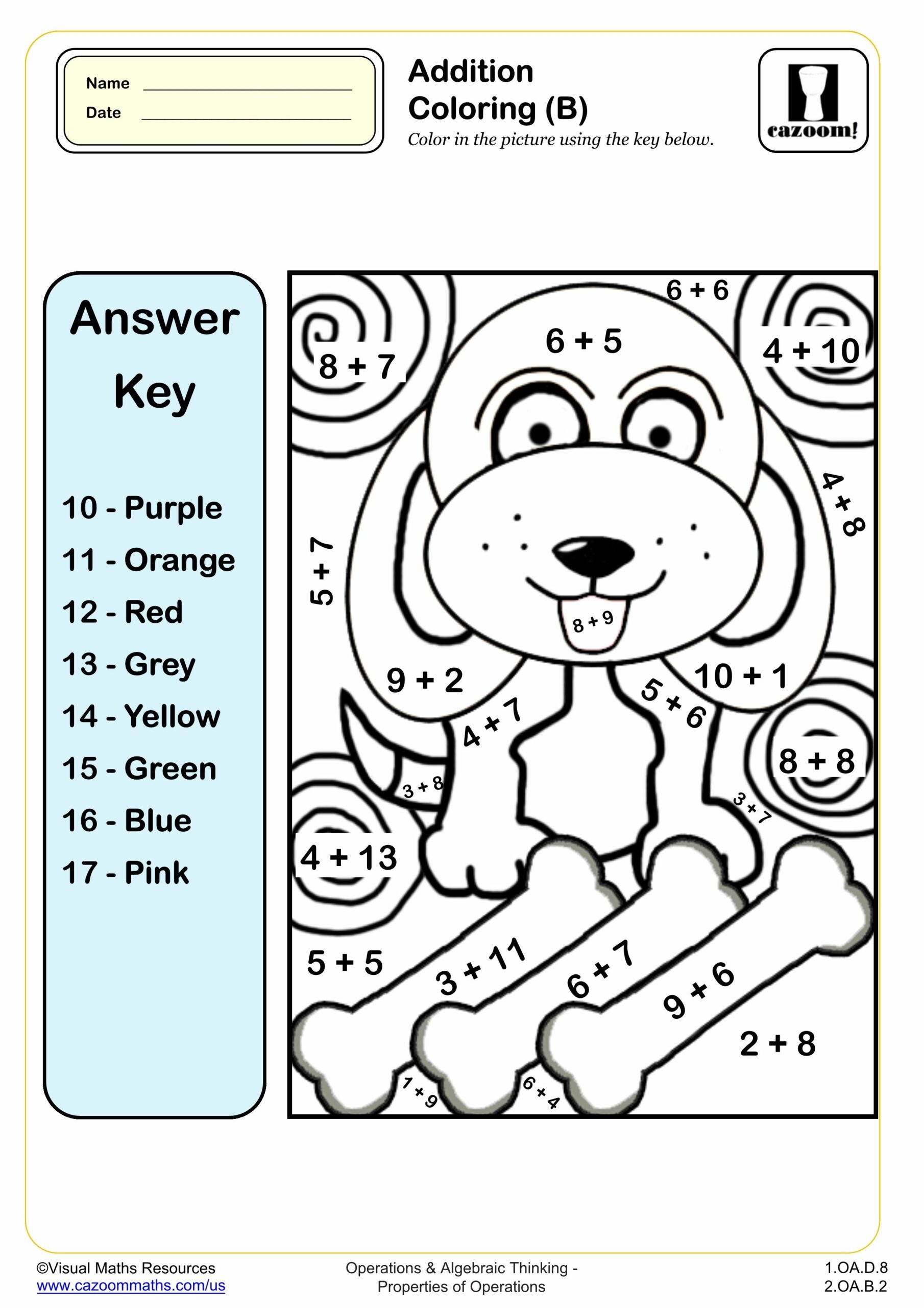 Addition Coloring B PDF Printable Addition Worksheets Cazoom Math Addition Coloring B PDF Printable Addition Worksheets Cazoom Math