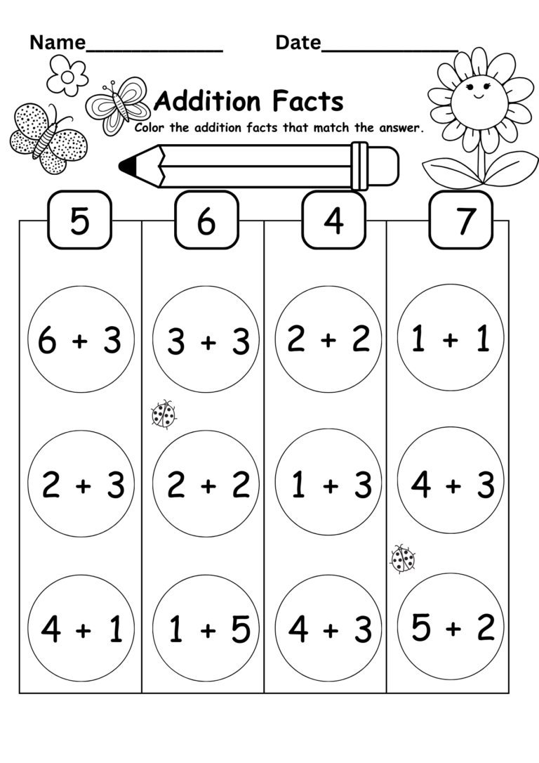 Addition Facts Kindergarten Worksheets Free 1 Worksheet 