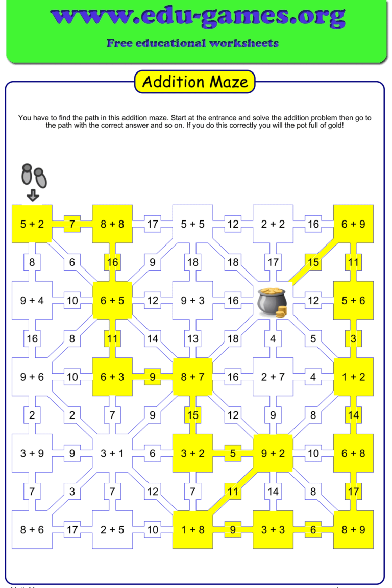Addition Maze Maker Edu games
