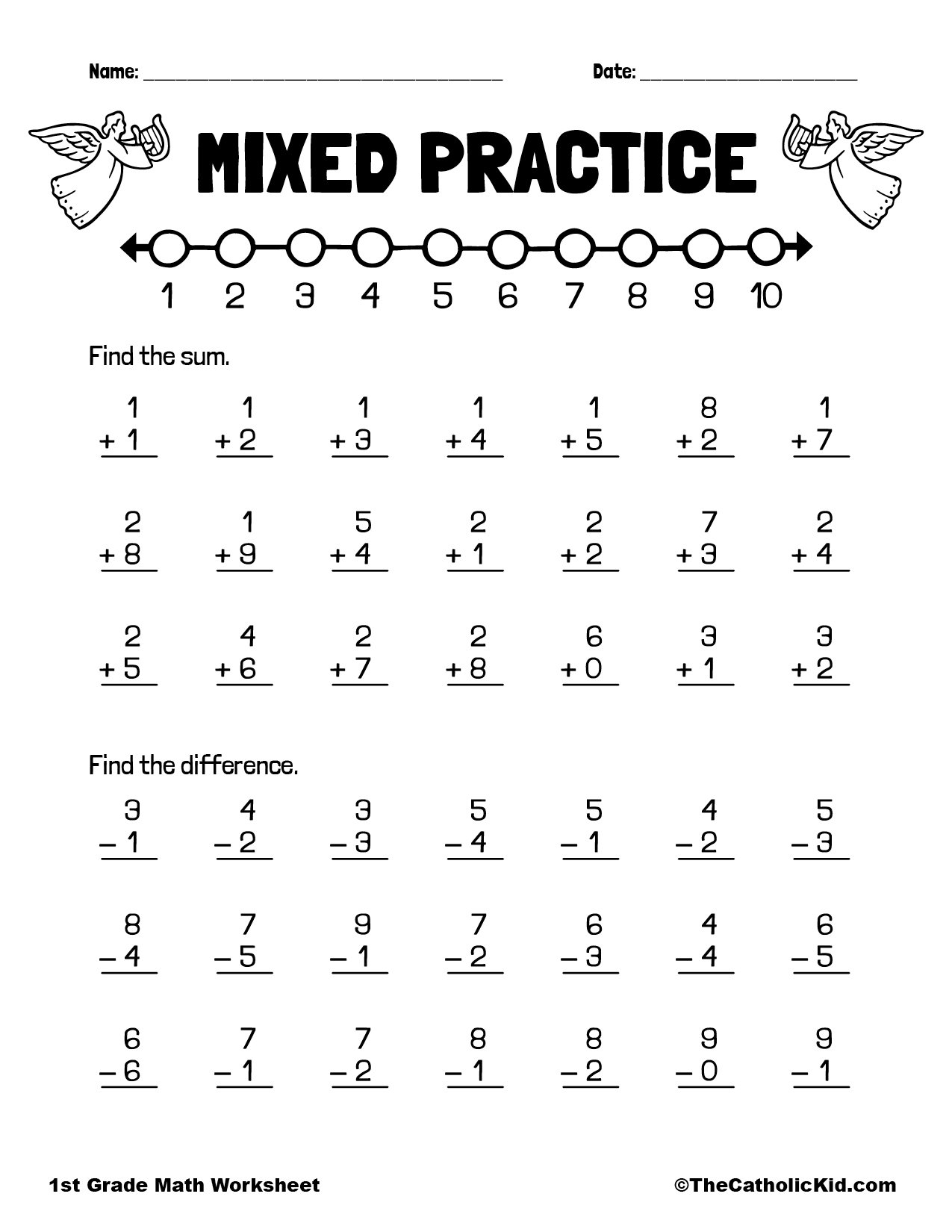 Addition U0026 Subtraction 1st Grade Math Worksheet Catholic TheCatholickid