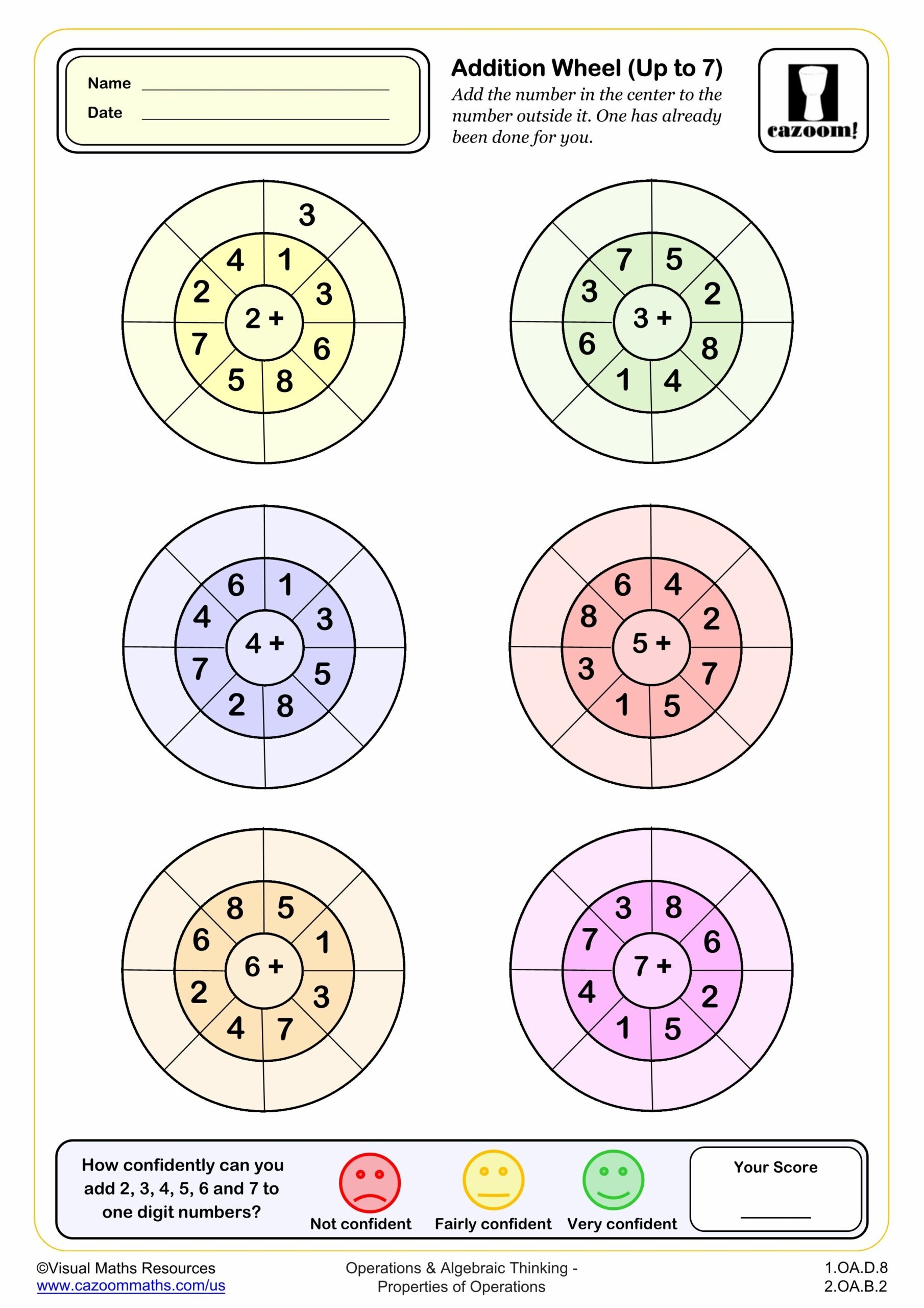 Addition Wheels Up To 7 Fun And Engaging 1st Grade PDF Worksheets Addition Wheels Up To 7 Fun And Engaging 1st Grade PDF Worksheets