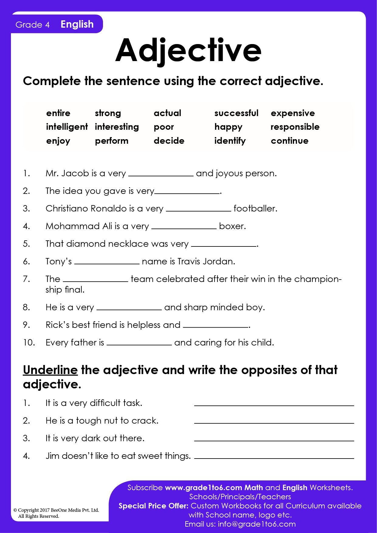 Adjective Exercises For Class 4 CBSE Grade1to6 Adjective Exercises For Class 4 CBSE Grade1to6