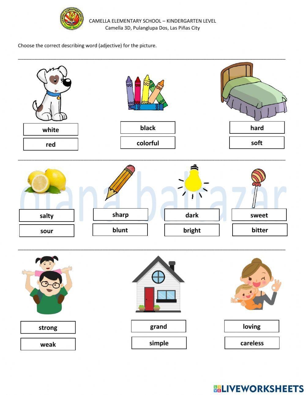 Adjectives Online Exercise For Kindergarten Live Worksheets Worksheets Library