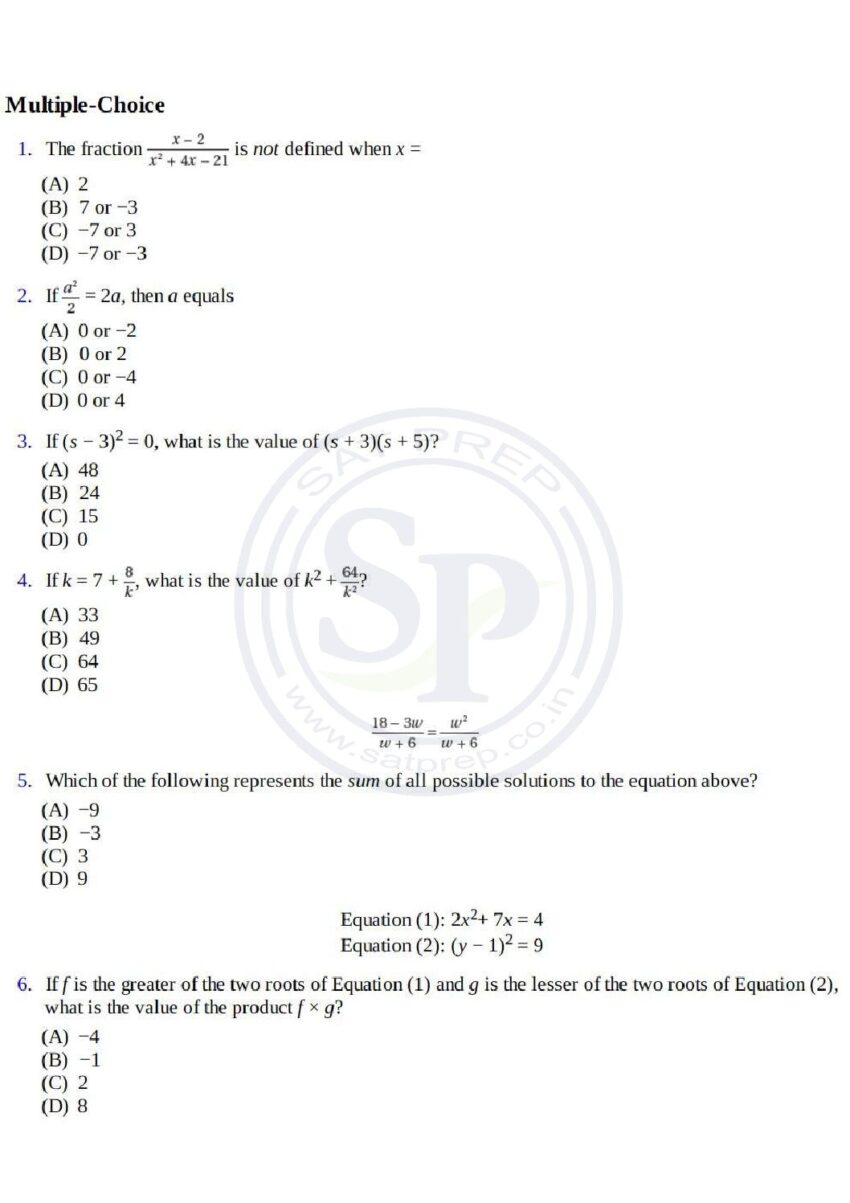 Advanced Math Archives SAT PREP Worksheets Library
