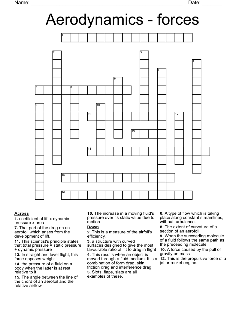 Aerodynamics Forces Crossword WordMint