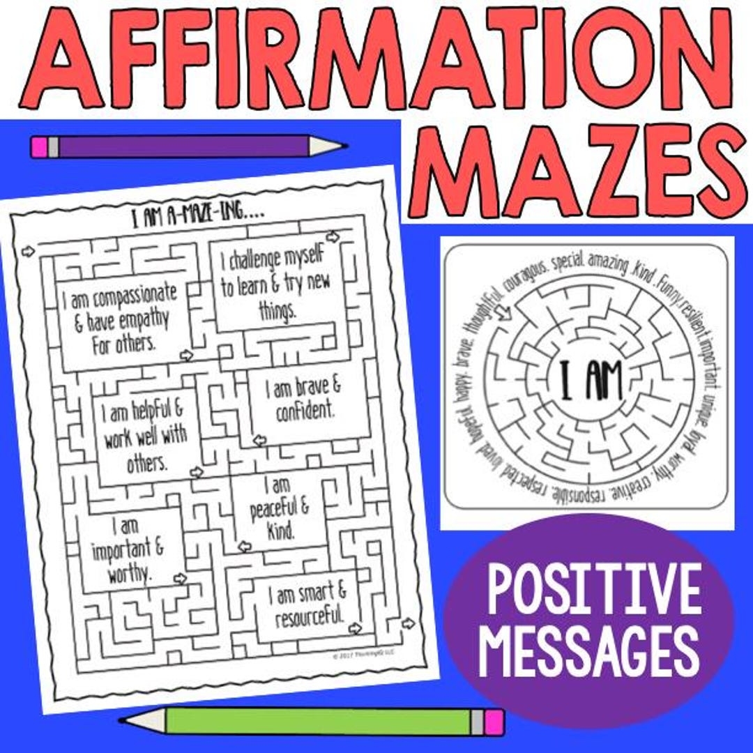 Affirmation Printable Mazes Positive Thinking And Mindfulness Activity Pack Maze Puzzles Calm Down Corner Homeschool Student Mazes Etsy Affirmation Printable Mazes Positive Thinking And Mindfulness Activity Pack Maze Puzzles Calm Down Corner Homeschool Student Mazes Etsy