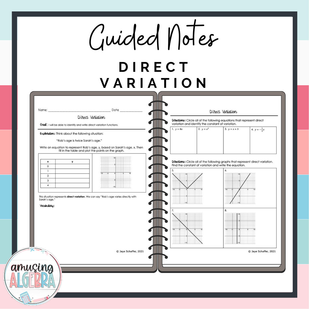 Algebra 1 Direct Variation Guided Notes Made By Teachers Algebra 1 Direct Variation Guided Notes Made By Teachers