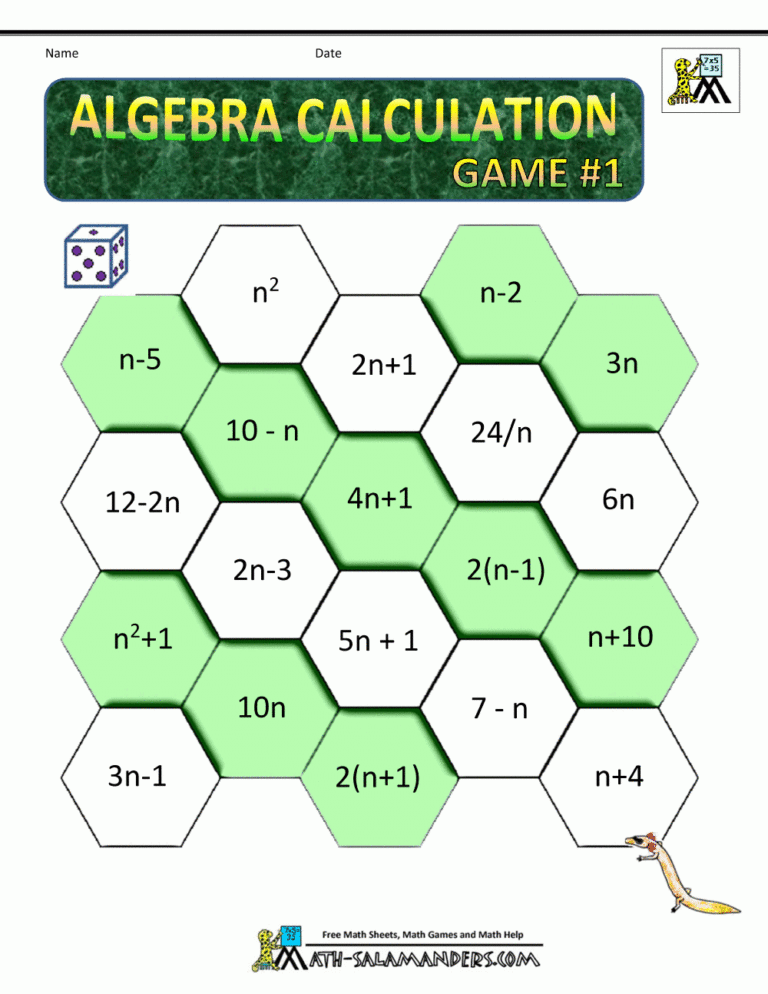 Algebra Math Games Worksheets Library