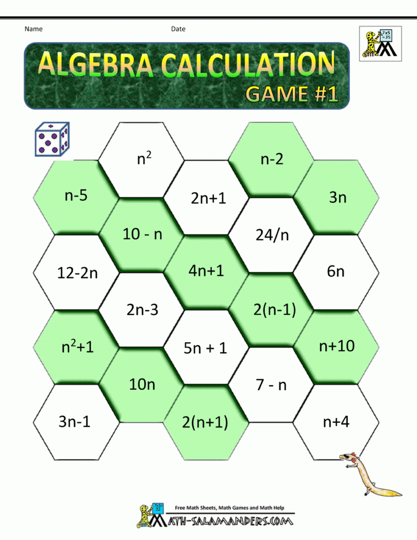 Algebra Math Games Worksheets Library
