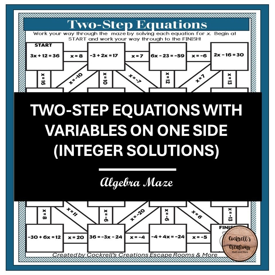 Algebra Maze Solving Two step Equations With Variables On One 
