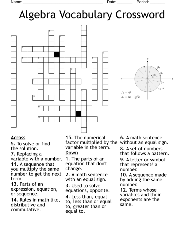 Algebra Vocabulary Crossword WordMint