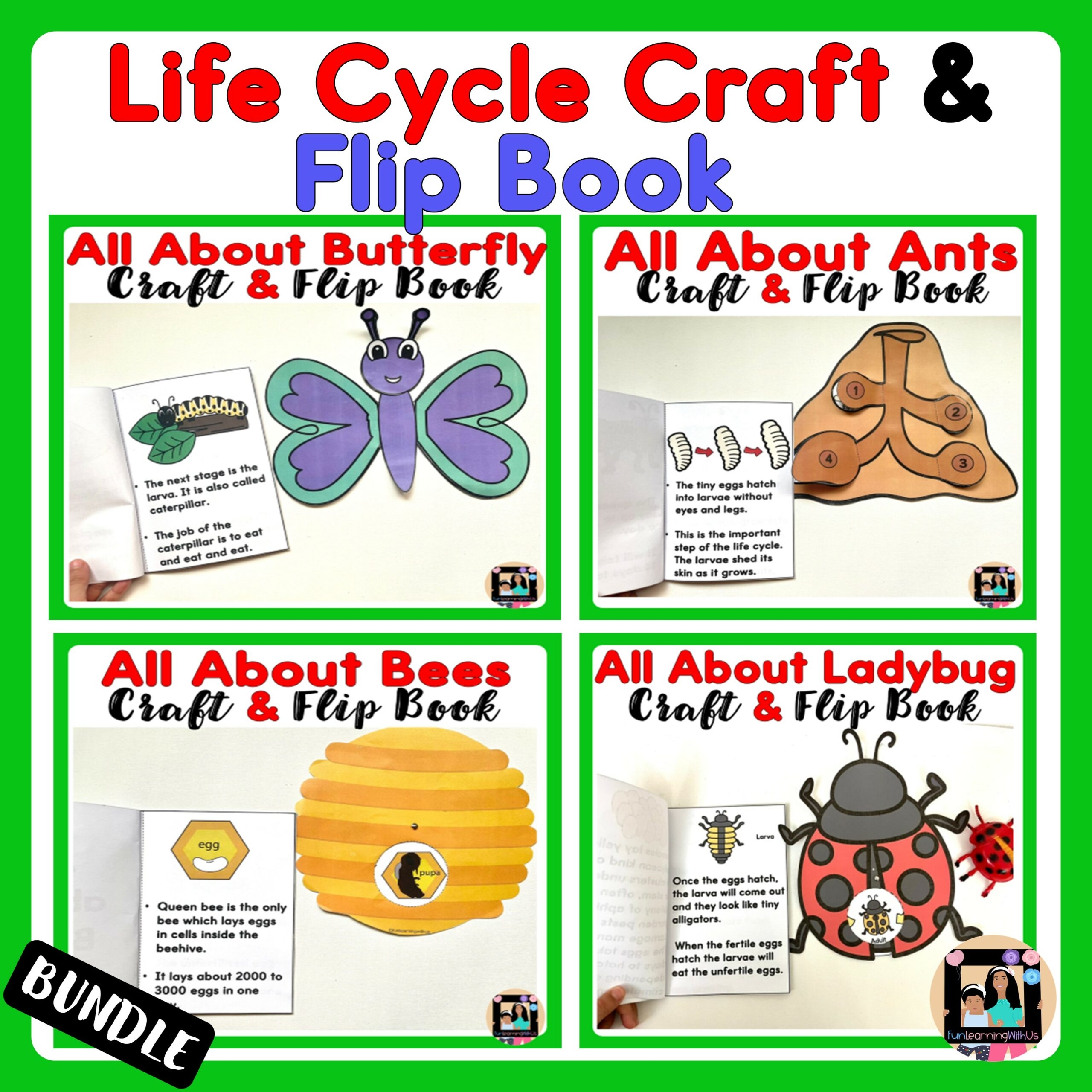 All About Ants Butterfly Bees U0026 Ladybug Lifecycle Craft U0026 Flip Book Bundle Made By Teachers