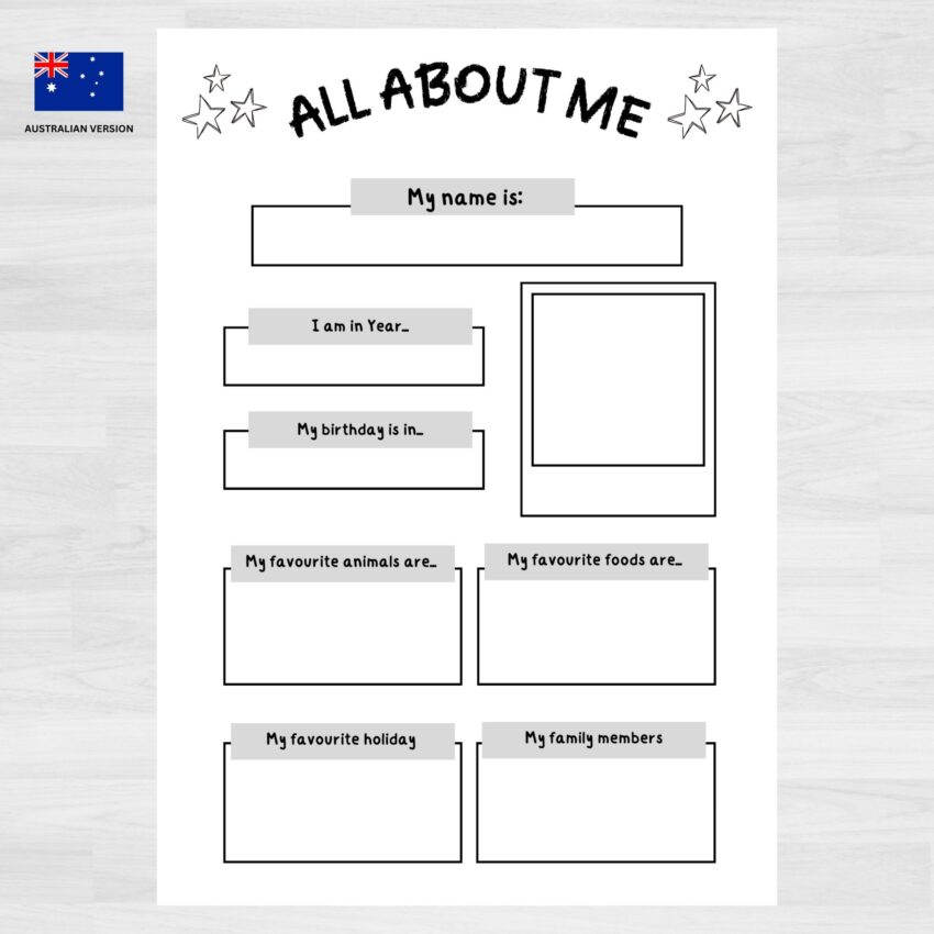 All About Me Worksheet Kid s Printable Activity digital Download Etsy