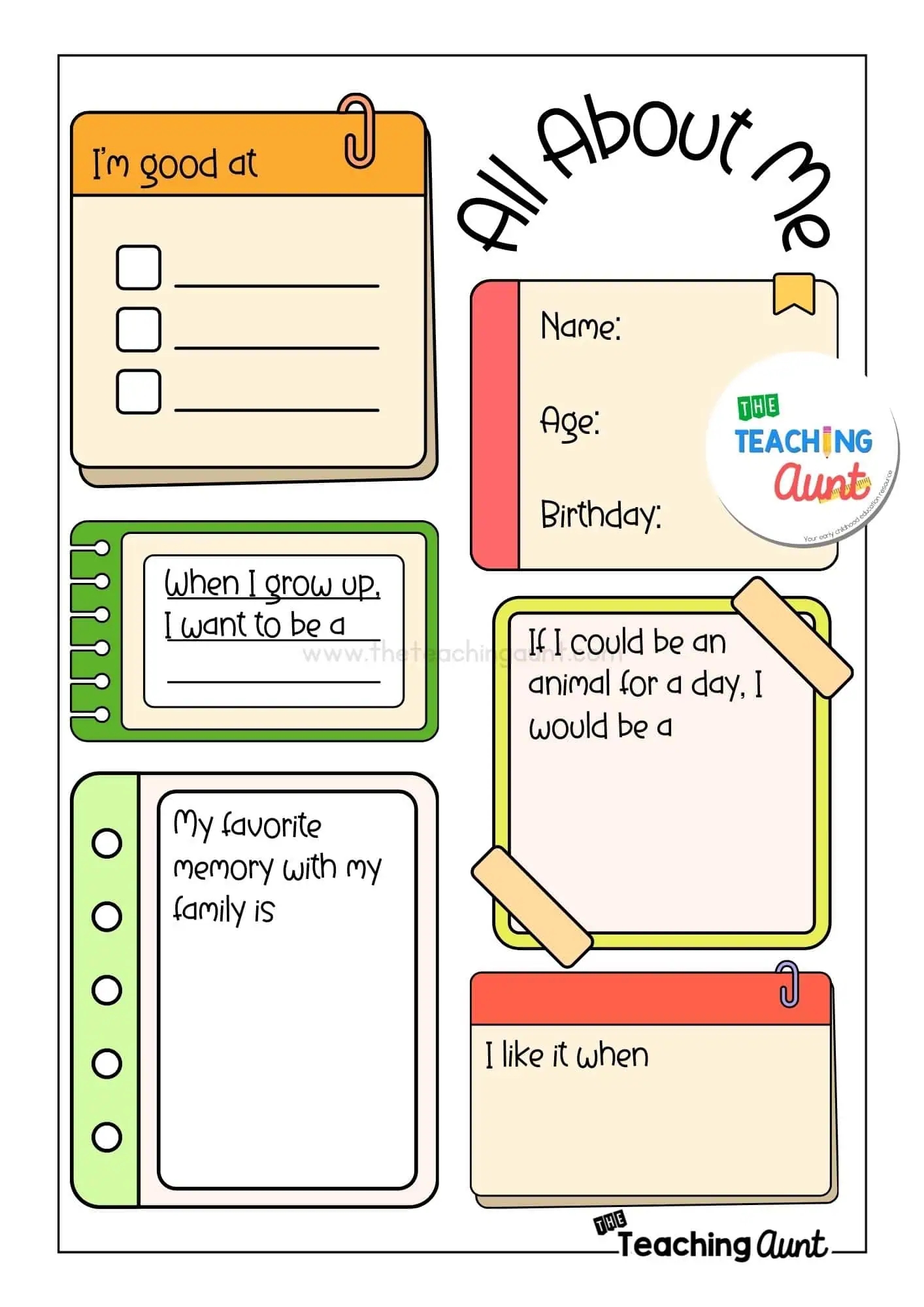 All About Me Worksheets Free Printable The Teaching Aunt All About Me Worksheets Free Printable The Teaching Aunt