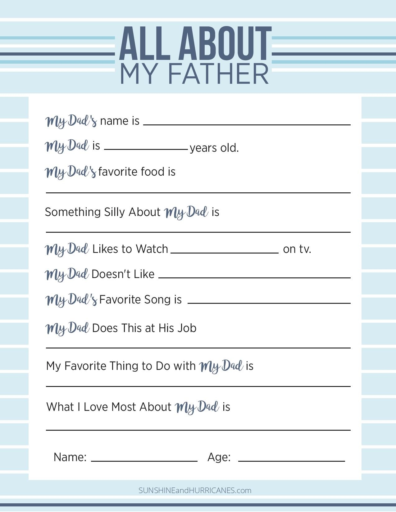 All About My Dad A Printable Father s Day Questionnaire All About My Dad A Printable Father s Day Questionnaire
