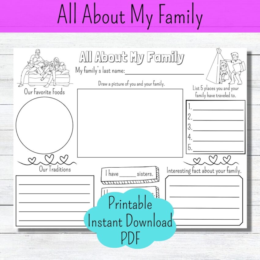 All About My Family Worksheet Kids Activity Page PDF Etsy
