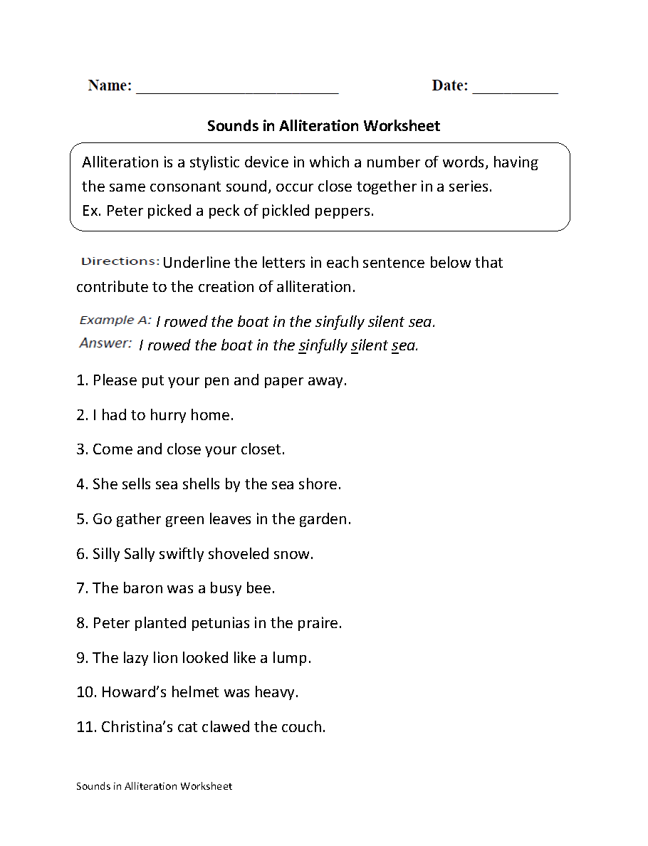 Alliteration Worksheets Sounds In Alliteration Worksheet Alliteration Worksheets Sounds In Alliteration Worksheet
