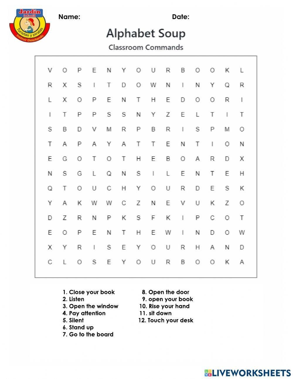 Alphabet Soup Classroom Commands Worksheet Live Worksheets Worksheets Library Alphabet Soup Classroom Commands Worksheet Live Worksheets Worksheets Library