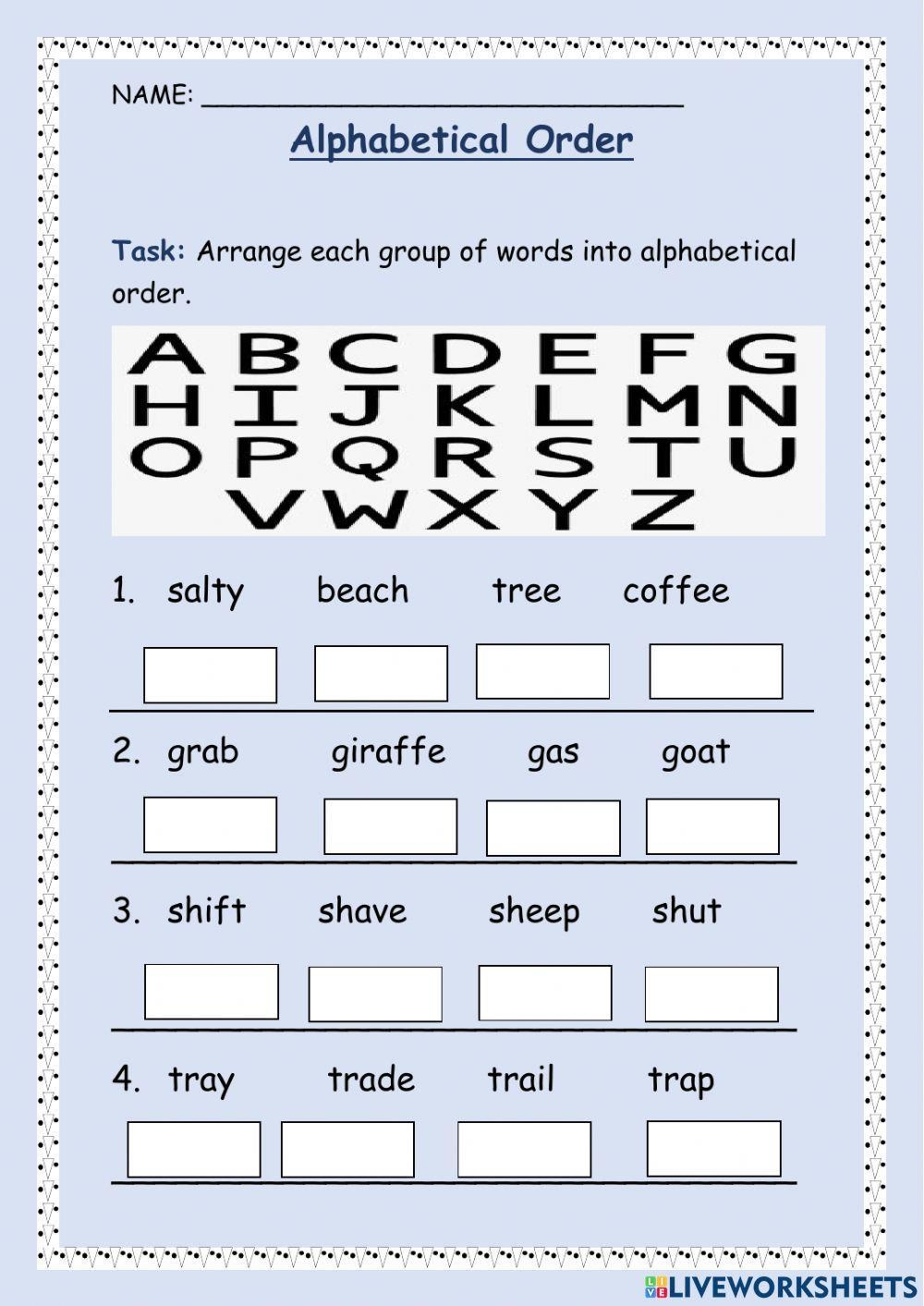 Alphabetical Order Interactive Worksheet For Grade 3 Live Worksheets Worksheets Library