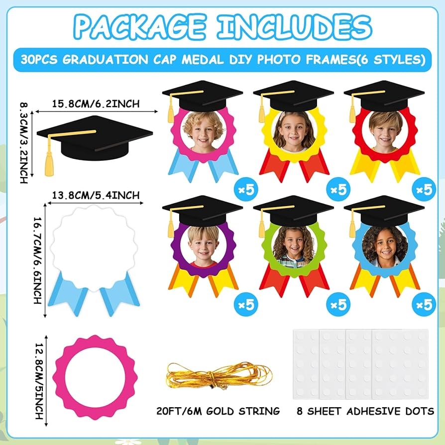 Amazon Qyeahkj 30 Set Kindergarten Graduation Hat Medal Cutout 2025 Paper Graduation Photo Picture Frame Crafts For Kids Preschool Grad Cap Cutouts Classroom Hanging Decor For Boy Girl Wall Party Supplies 