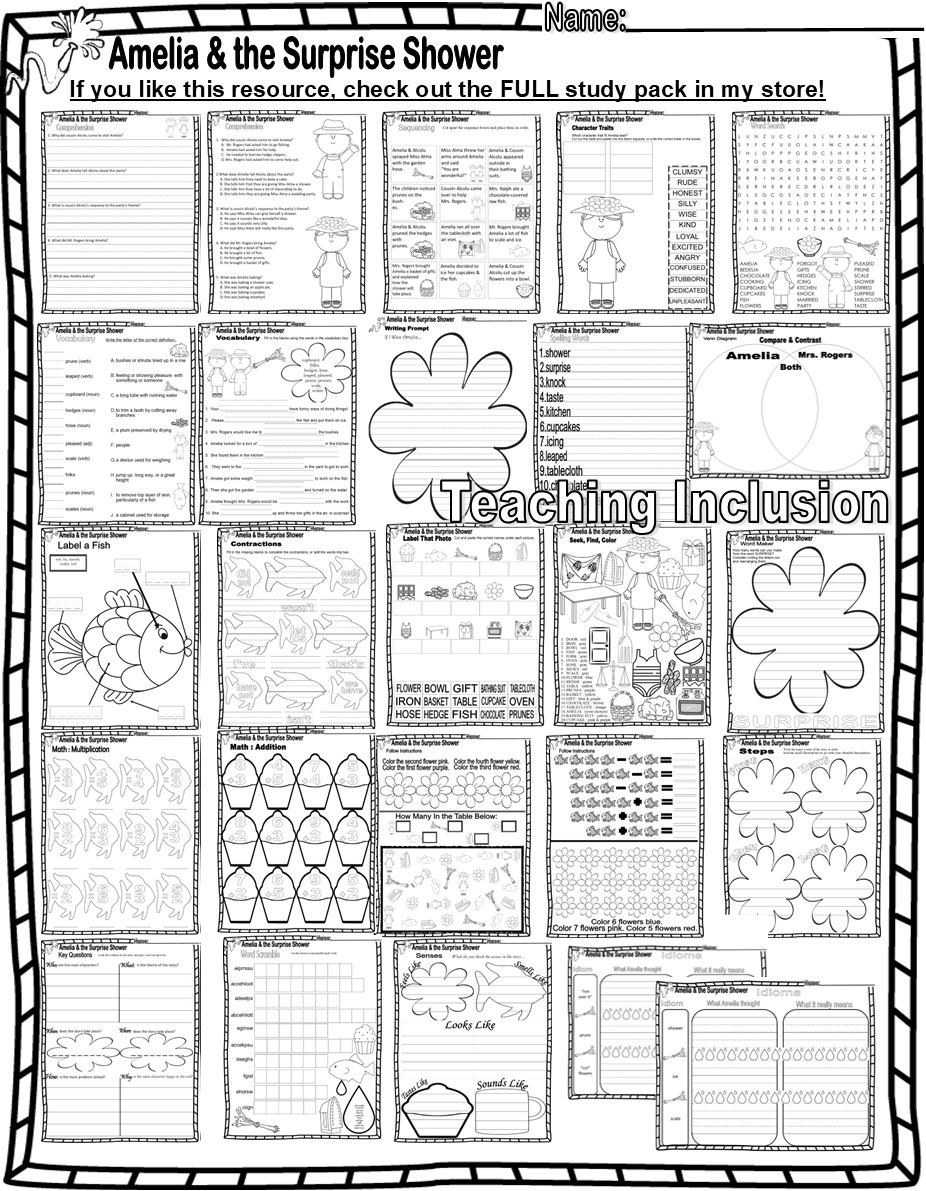 Amelia Bedelia U0026 The Surprise Shower Reading Quiz Test U0026 Story Scene Sequencing Worksheets