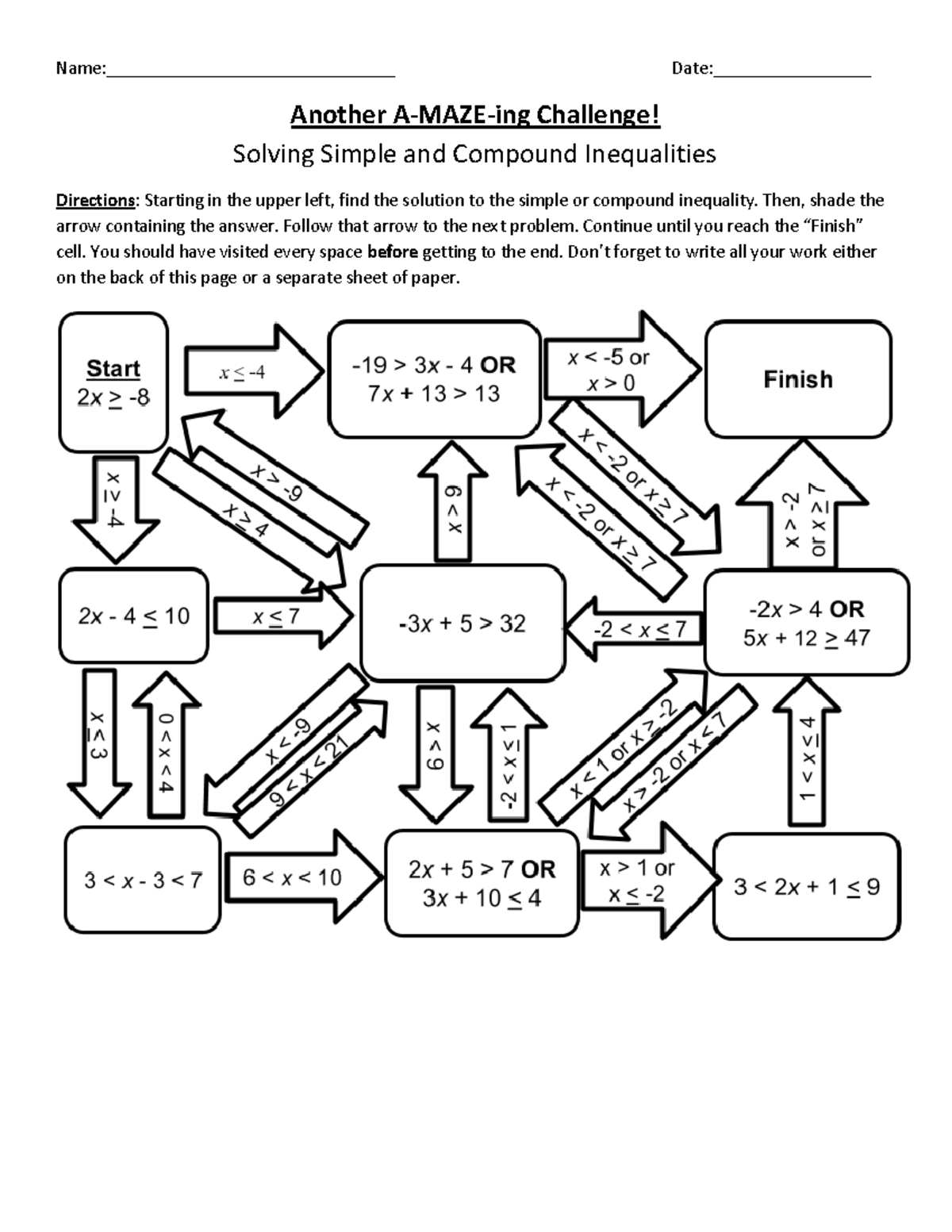 Amogh Suryawanshi Simpleand Compound Inequalities Maze 1 Name 