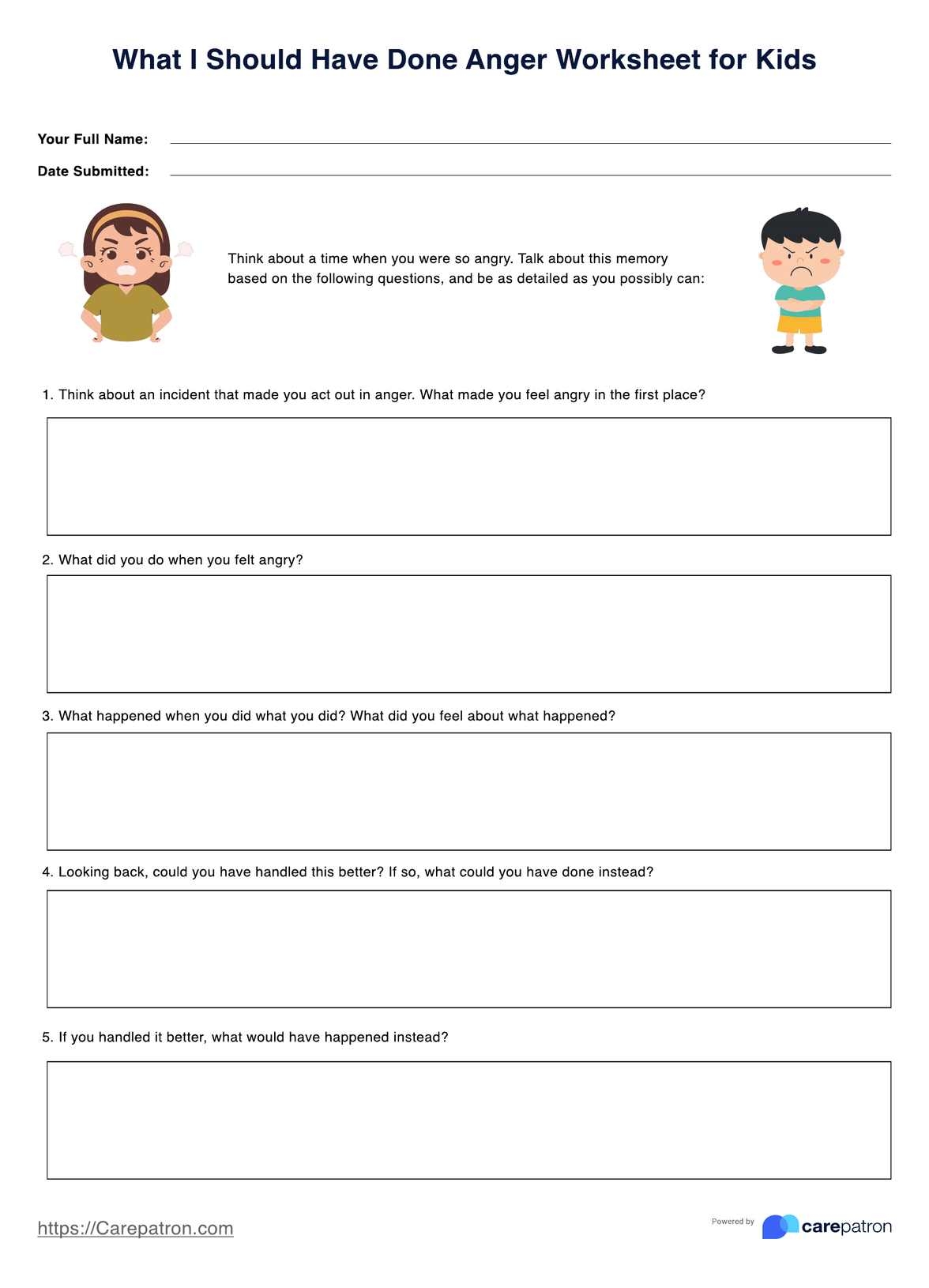 Anger Worksheets For Kids