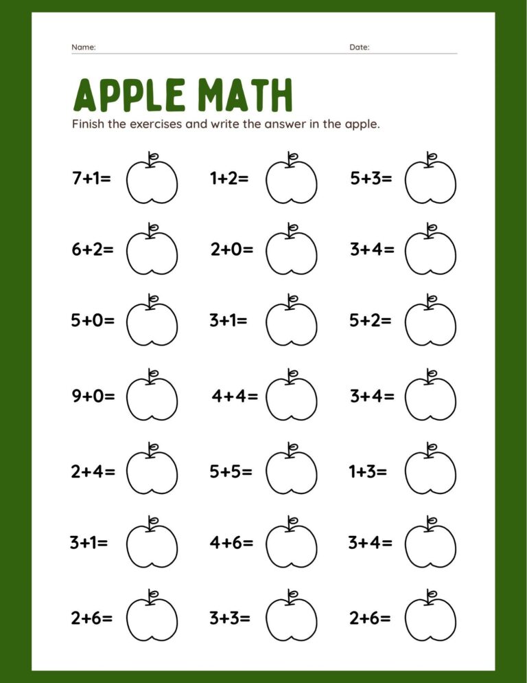 Apple Math Addition Worksheet Digital File Easy Math Teachers Or Parents