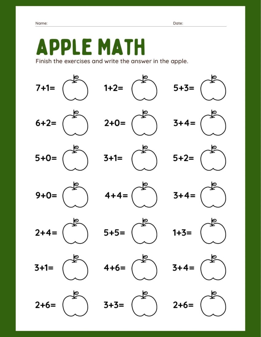 Apple Math Addition Worksheet Digital File Easy Math Teachers Or Parents