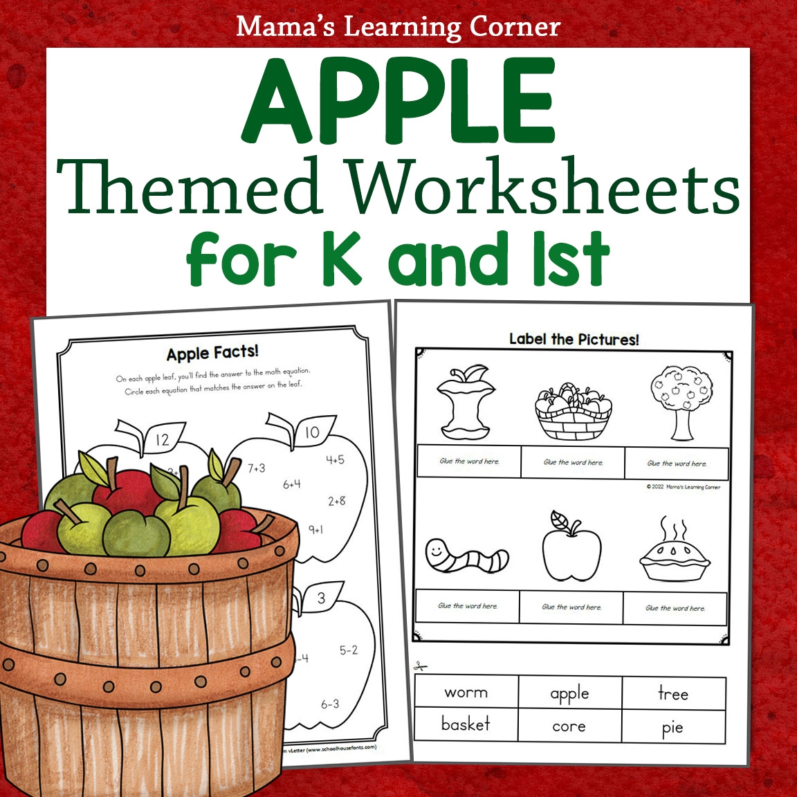 Apple Phonics And Math Worksheets For Kindergarten And First Grade 