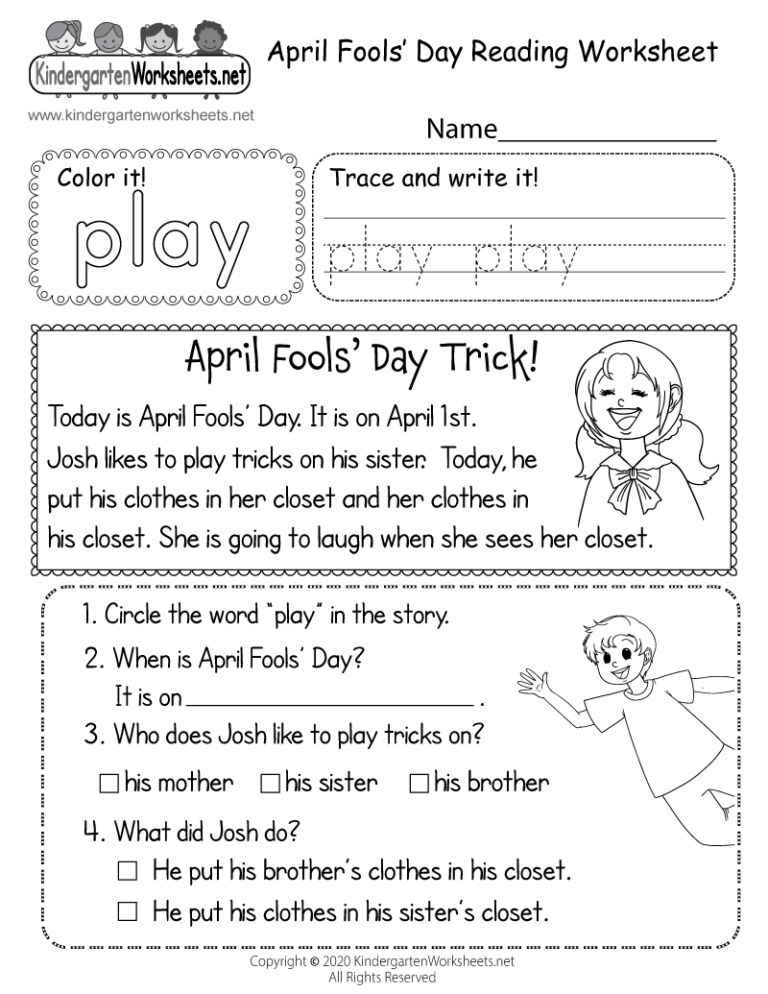 April Fools Day Reading Worksheet Free Printable Digital U0026 PDF