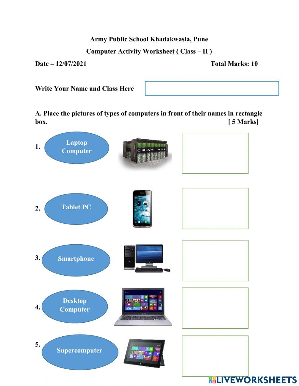 APS Computer Activity Worksheet Class II Worksheet Live 