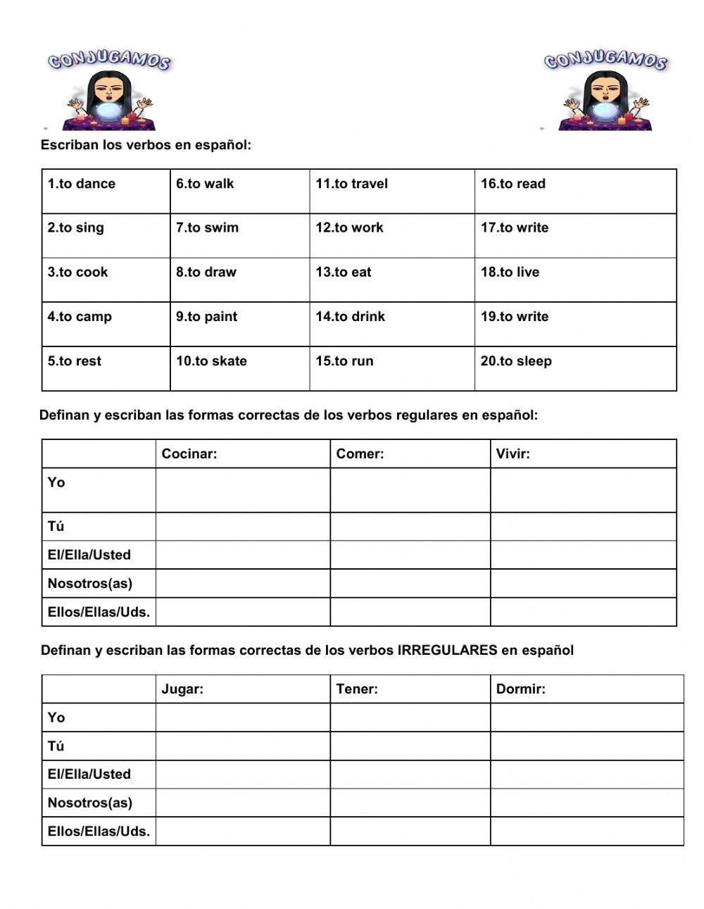 Ar Er And Ir Verb Conjugation In Spanish Worksheet Worksheets Library