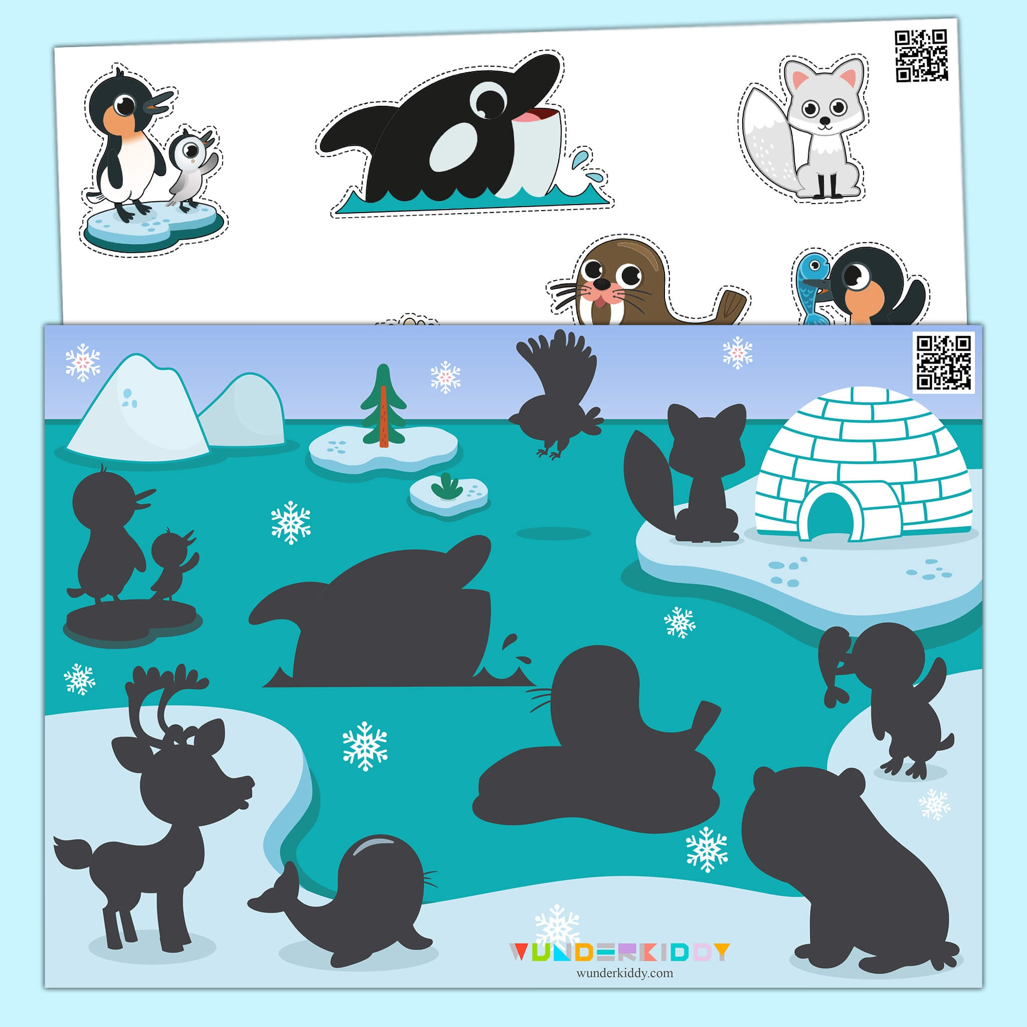 Arctic Animals Shadow Matching Worksheet For Kids