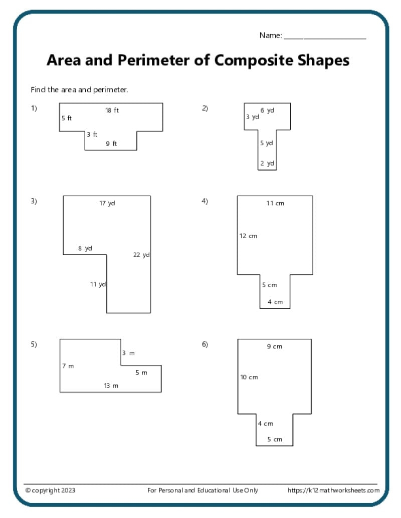 Area And Perimeter Of Composite Shapes K12 Math Worksheets Area And Perimeter Of Composite Shapes K12 Math Worksheets