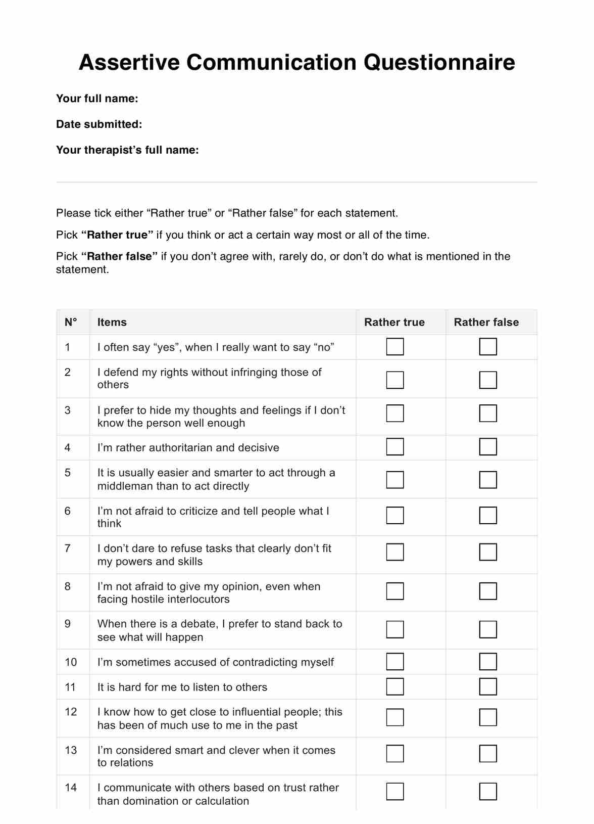 Assertive Communication Questionnaire Assertive Communication Questionnaire