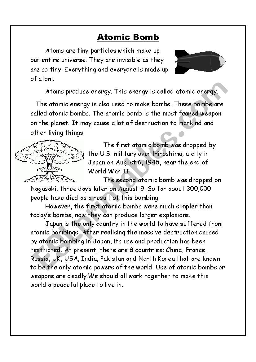 Atomic Bomb ESL Worksheet By YousraASR Atomic Bomb ESL Worksheet By YousraASR