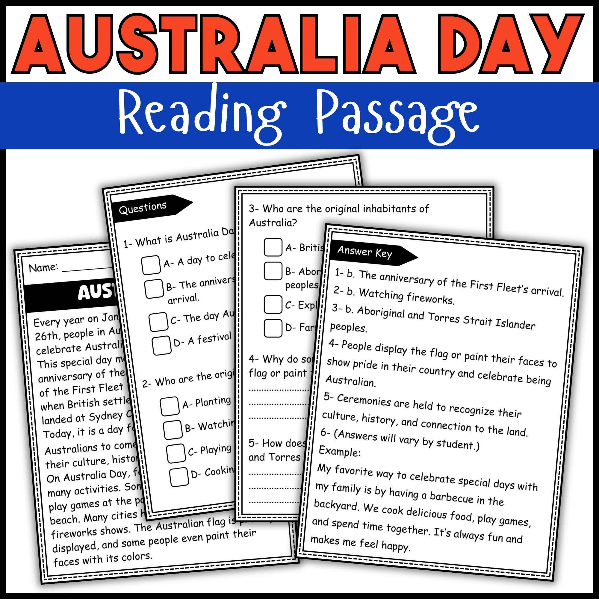 Australia Day Reading Comprehension Passage And Questions Australia Day Reading Comprehension Passage And Questions