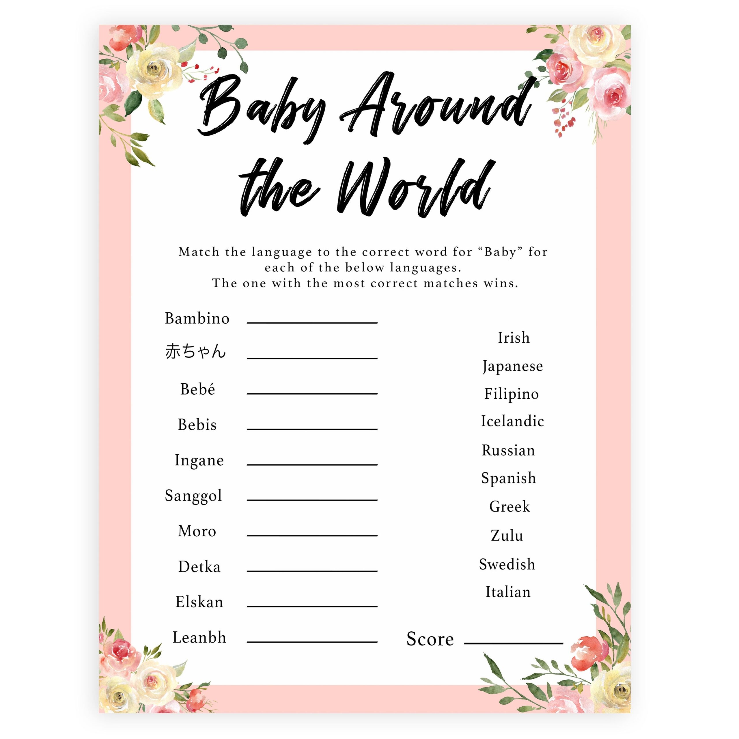Baby Around The World Baby Shower Game Floral Printable Baby Worksheets Library Baby Around The World Baby Shower Game Floral Printable Baby Worksheets Library