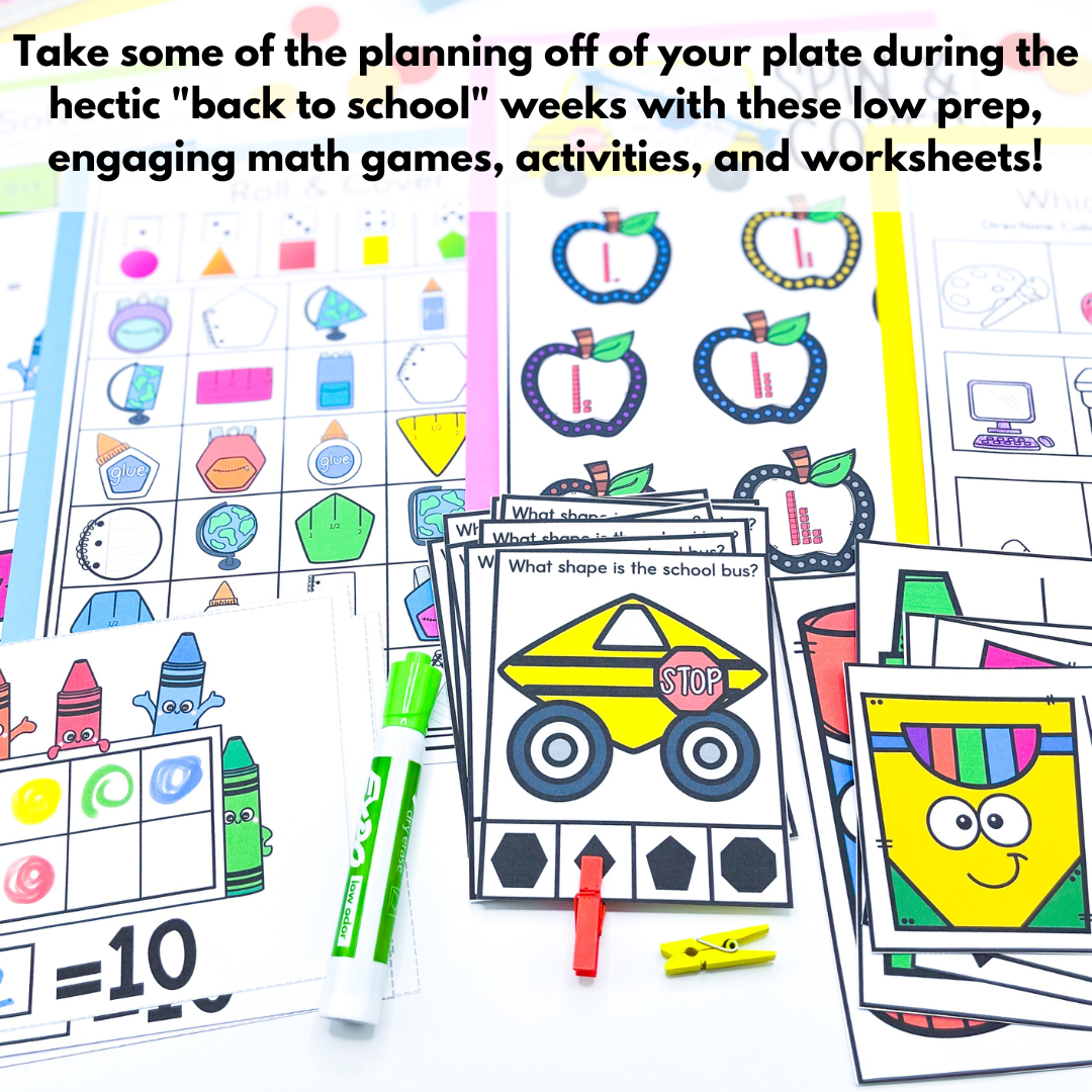 Back To School Kindergarten Math Activities Games And Worksheets 