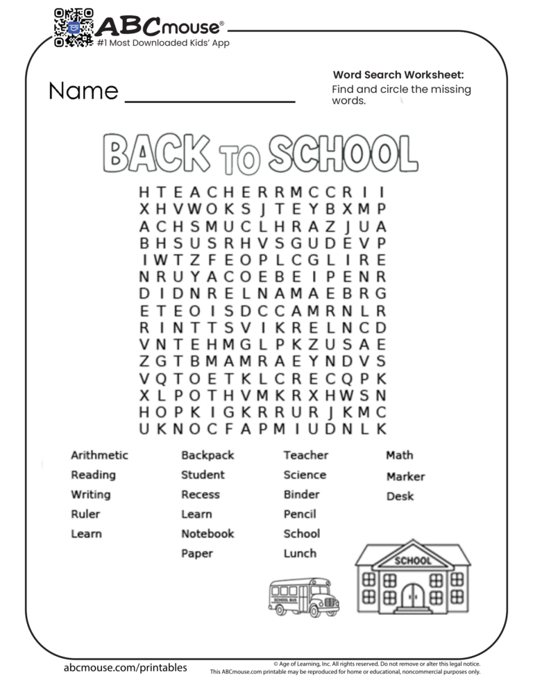 Back To School Worksheets For Kids ABCmouse