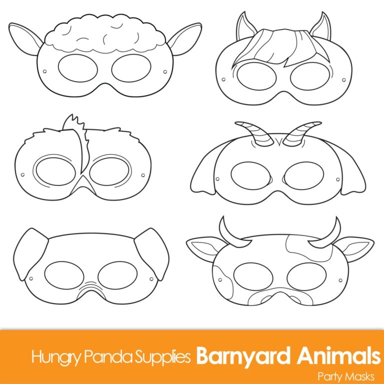 Barnyard Animals Printable Coloring Masks Farm Animal Mask Animal Costume Cow Mask Sheep Mask Goat Mask Pig Mask Horse Mask