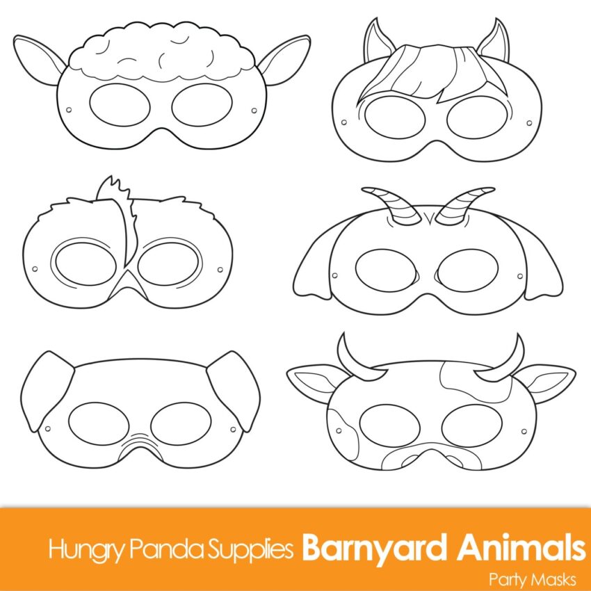 Barnyard Animals Printable Coloring Masks Farm Animal Mask Animal Costume Cow Mask Sheep Mask Goat Mask Pig Mask Horse Mask