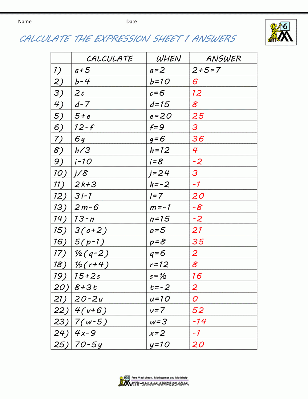 College Algebra Worksheets Printable