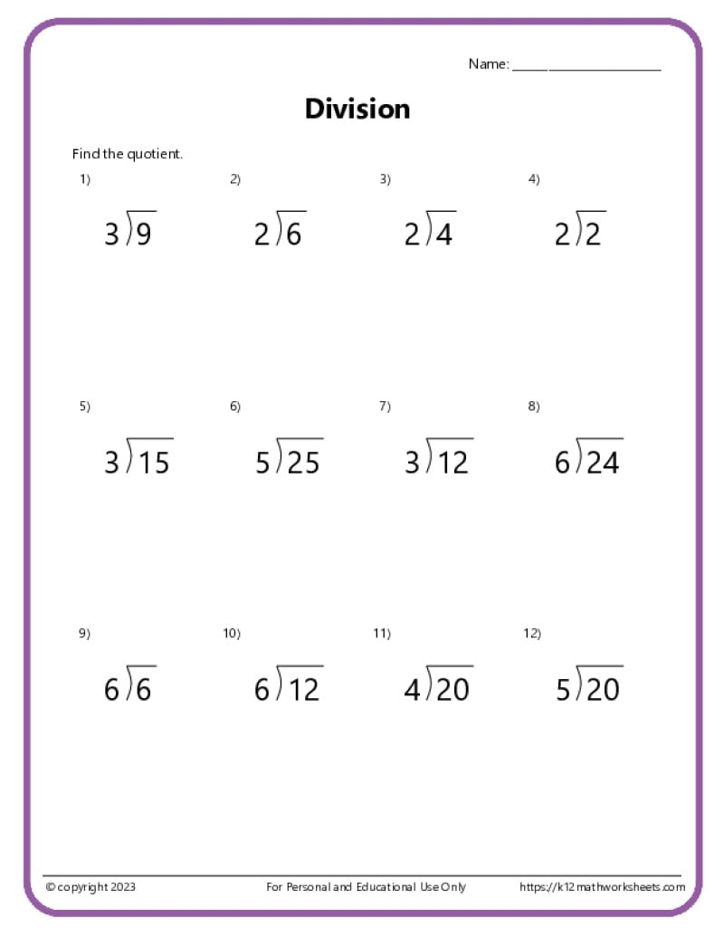 Basic Division Worksheets