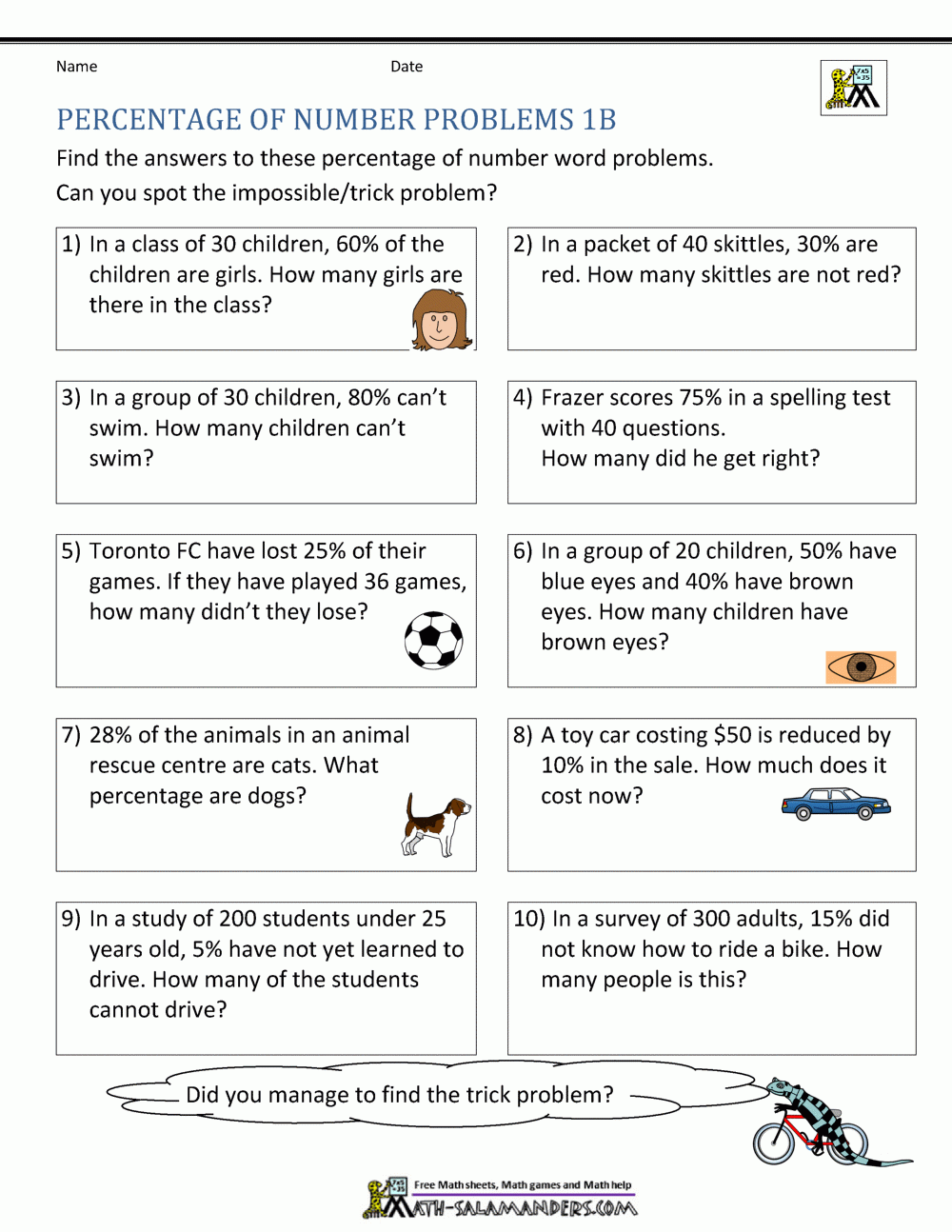 Basic Percentage Word Problems Basic Percentage Word Problems