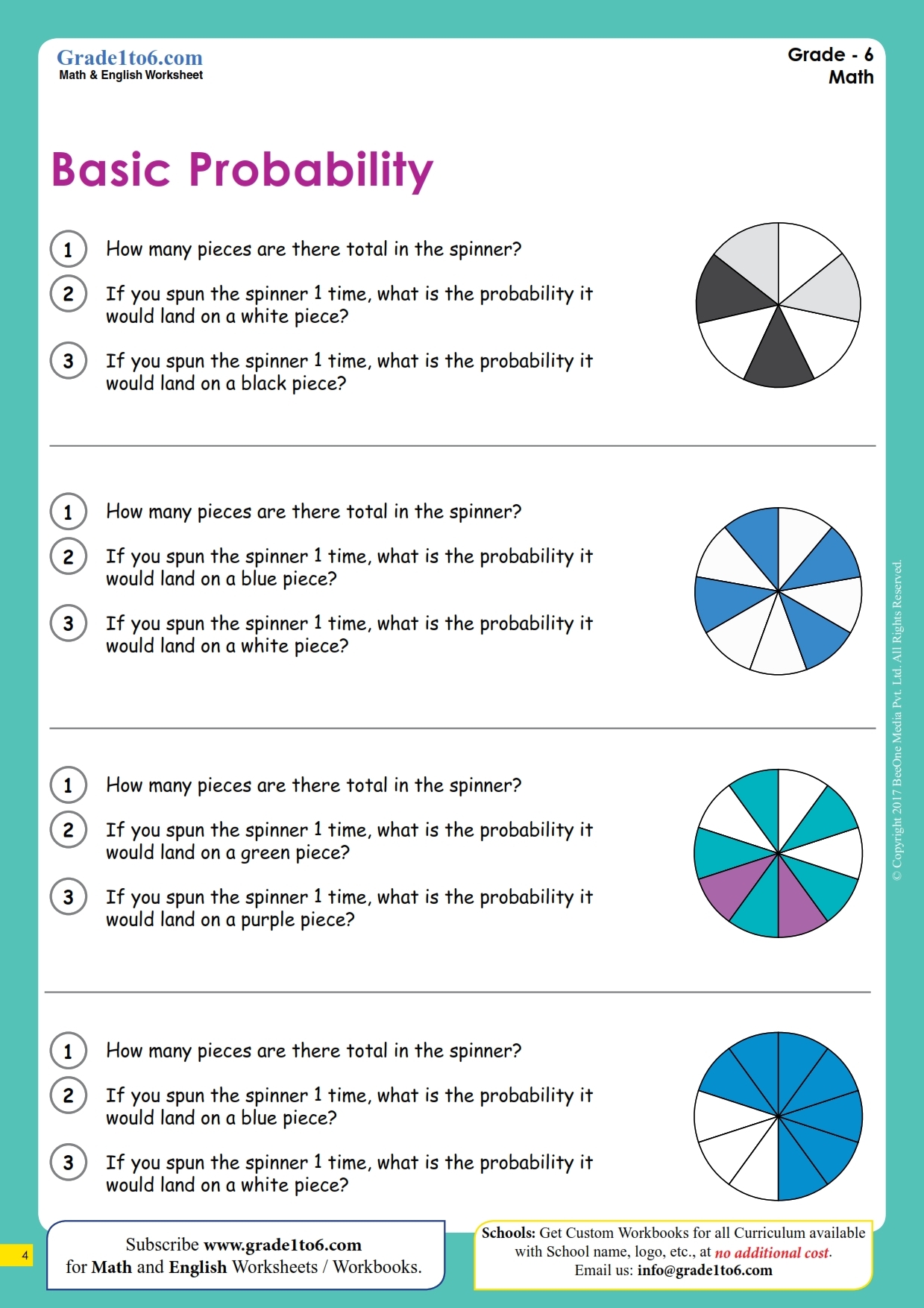 Basic Probability Worksheet Grade1to6 Basic Probability Worksheet Grade1to6