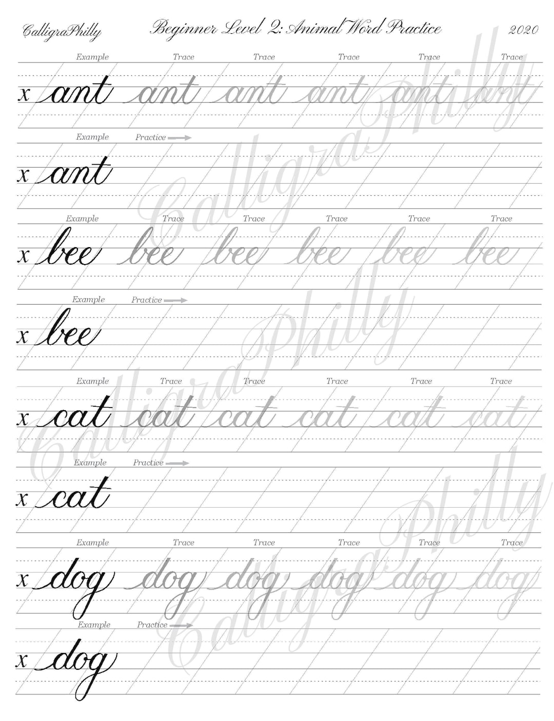 Beginner Level 2 Calligraphy Word Practice Worksheet Blank Practice Sheet Animal Theme Copperplate Calligraphy Digital Download Etsy UK