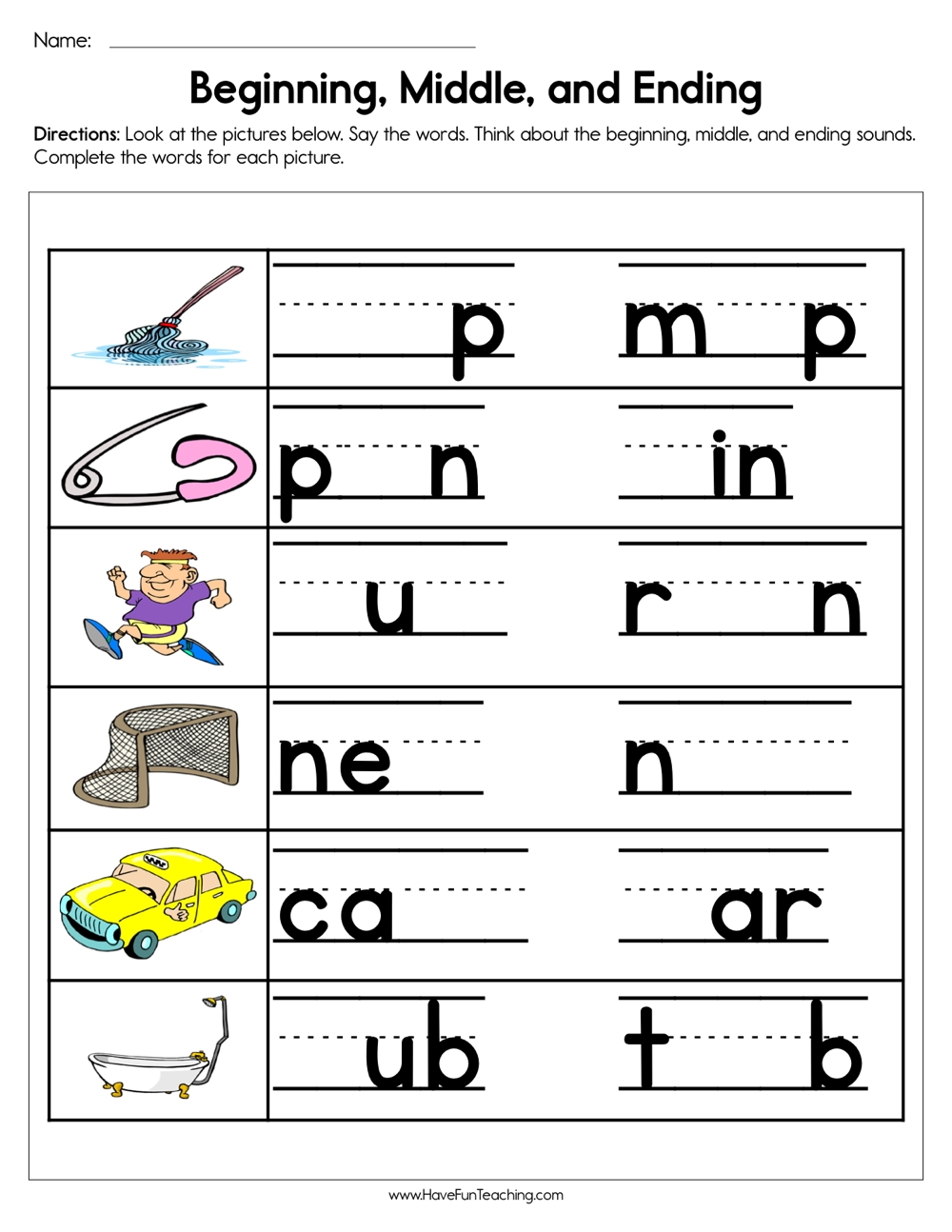 Free Printable Middle Sounds Worksheets