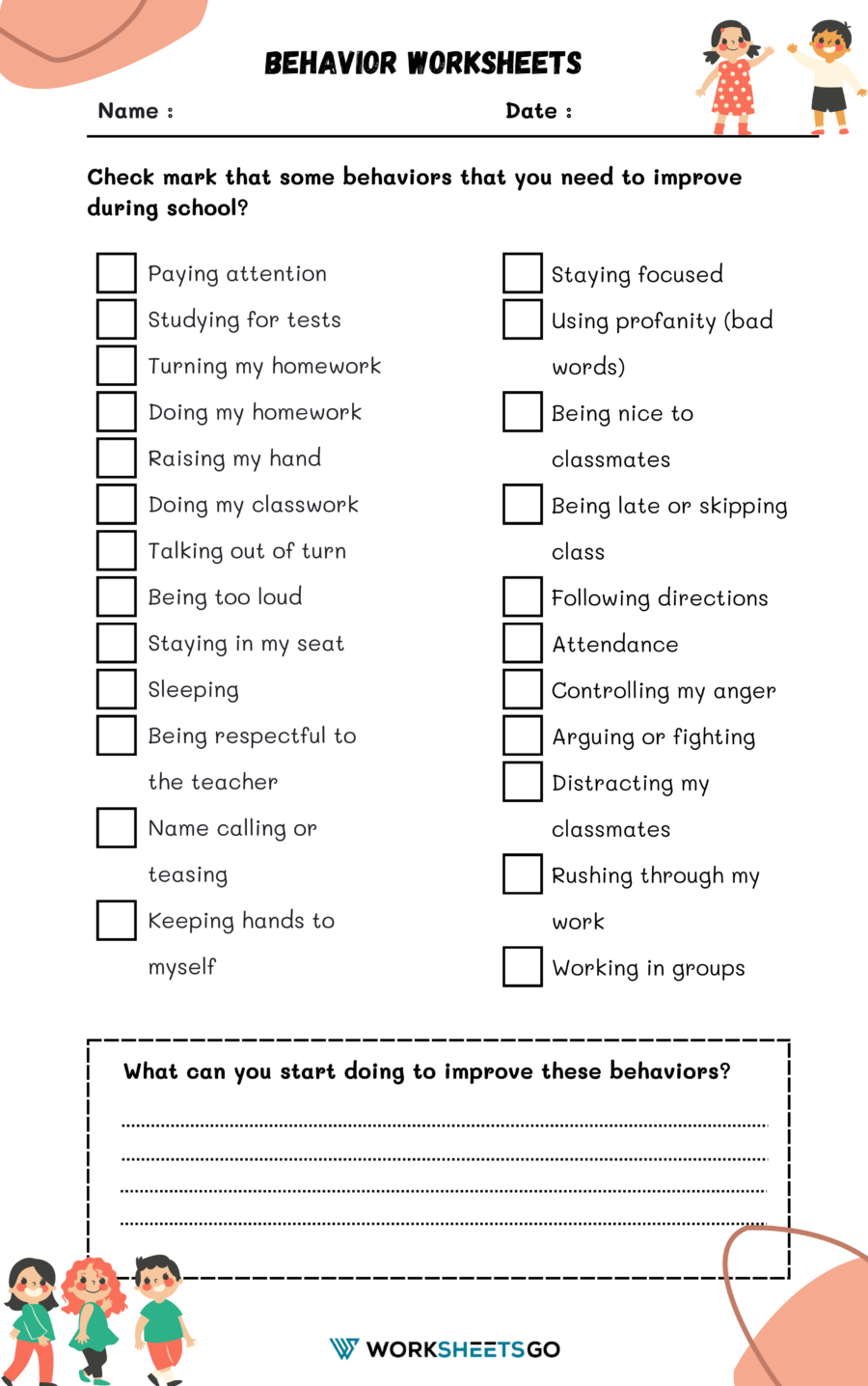 Behavior Worksheets WorksheetsGO Behavior Worksheets WorksheetsGO